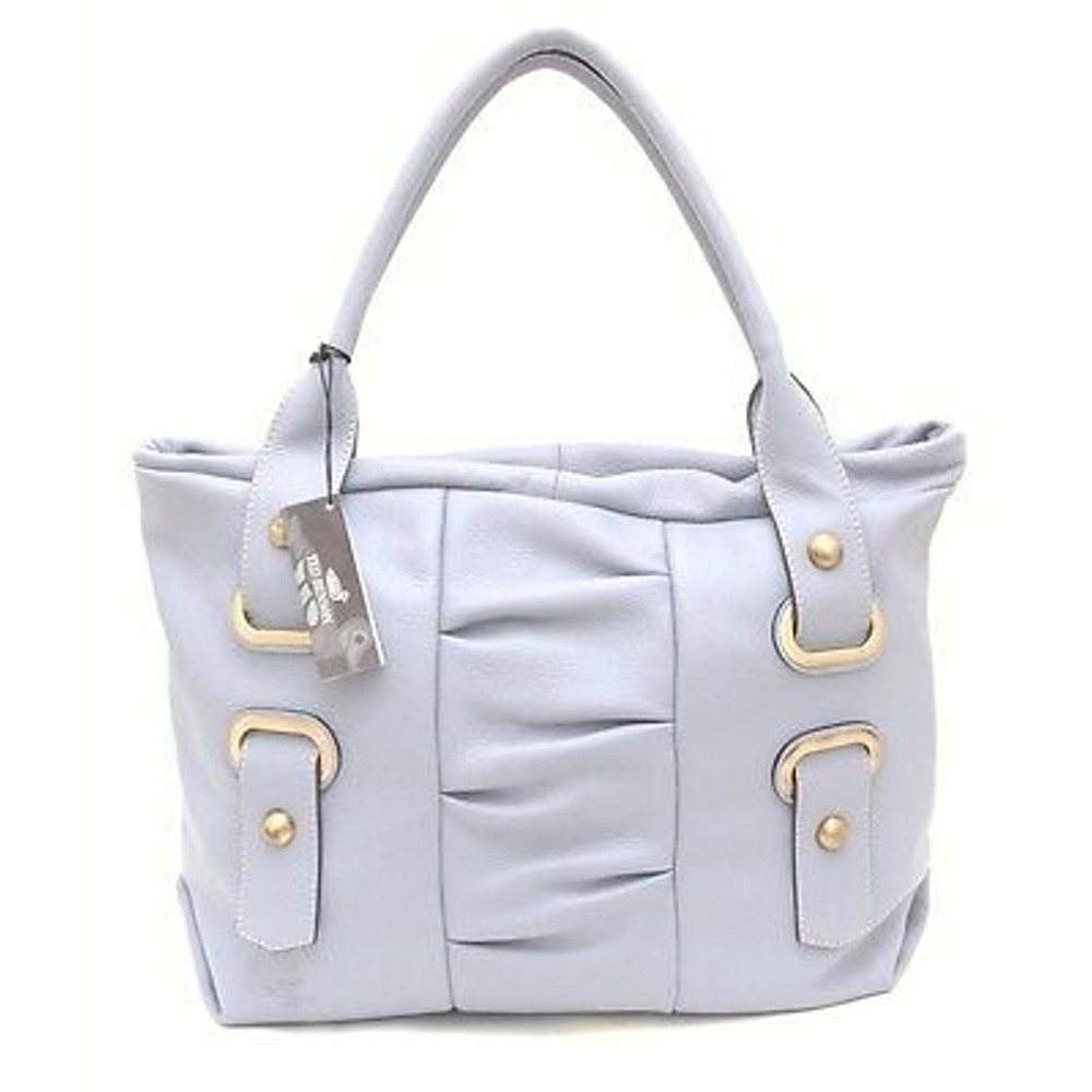 Ted Benson Italy Pebbled Leather Large Tote Pleated Bag Shopper Handbag Blue Nwt